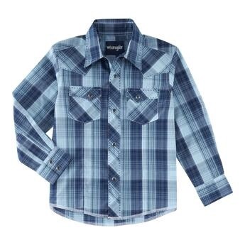 112318699 - Boys Western Fashion Snap Long Sleeve Shirt - Blue