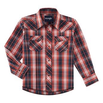 112318701 - Boys Western Fashion Snap Long Sleeve Shirt - Orange, Colour: ORANGE, Size: XXS