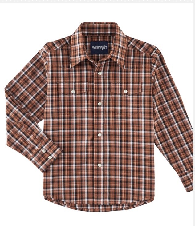 112318677 - Boys Wrinkle Resist Long Sleeve Shirt - Brown