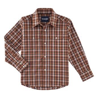 112318653 - Wrangler® Wrinkle Resist Long Sleeve Shirt - Relaxed Fit - Brown
