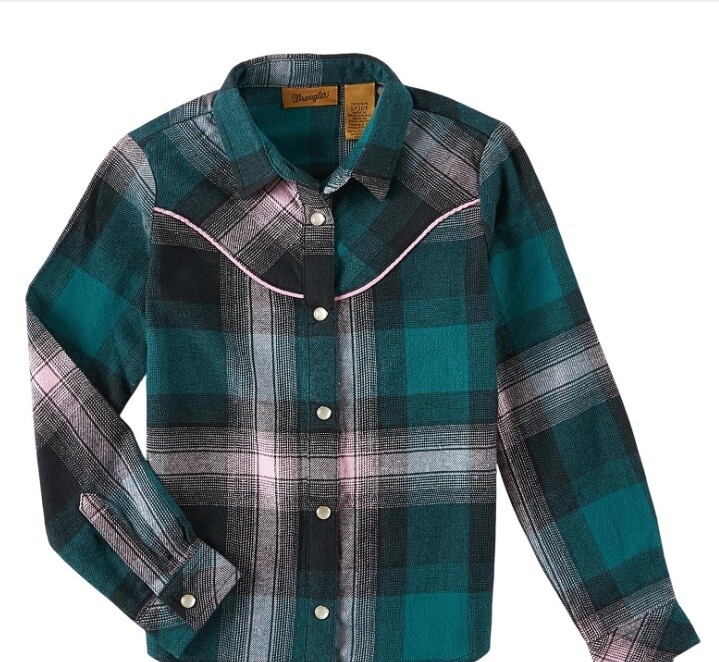 112321674 - Wrangler® Girls Shirt - Teal/Purple, Colour: TEAL/PURPLE, Size: XS