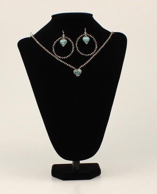 SILVER STRIKE NECKLACE SET HEART PENDANT TURQUOISE