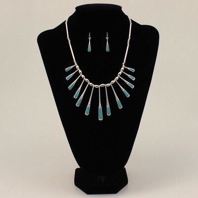 SILVER STRIKE NECKLACE AND EARRING SET TURQUOISE SILVER PADDLE