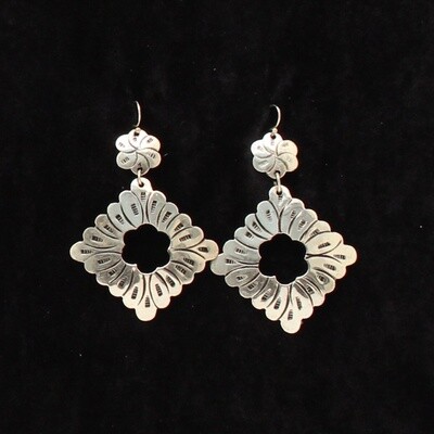 SILVER STRIKE EARRINGS FLORAL SQUARE SILVER