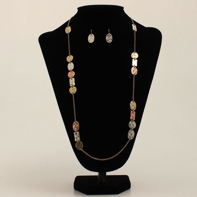 BLAZIN ROXX NECKLACE AND EARRINGS SET HAMMERED CIRCLE SQUARE OVALS
