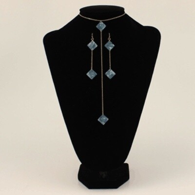 BLAZIN ROXX NECKLACE AND EARRINGS SET BLUE MARBLE SQUARE