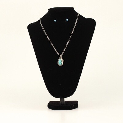 SILVER STRIKE NECKLACE AND EARRING SET SILVER BIRD CHARM TURQUOISE