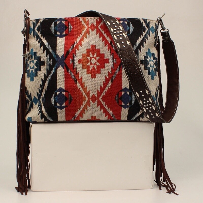 ANGEL RANCH CONCEAL CARRY MESSENGER BAG FRINGE AZTEC MULTICOLORED