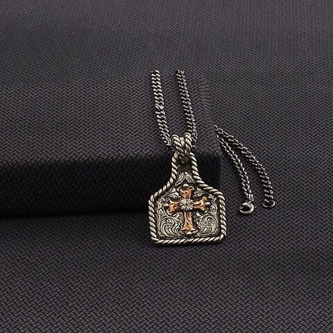 SILVER STRIKE MENS NECKLACE 24'' CROSS TAG