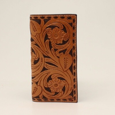 3D RODEO WALLET FLORAL TOOLED BUCK STITCH TAN