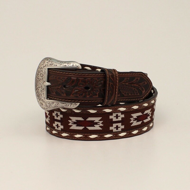 NOCONA MENS BELT SOUTHWESTERN FABRIC BUCK LACING BROWN