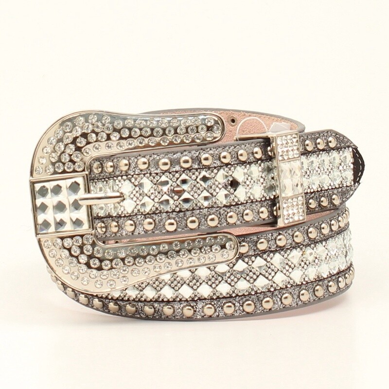 NOCONA LADIES BELT 1 1/2 STUDDED BLING SILVER