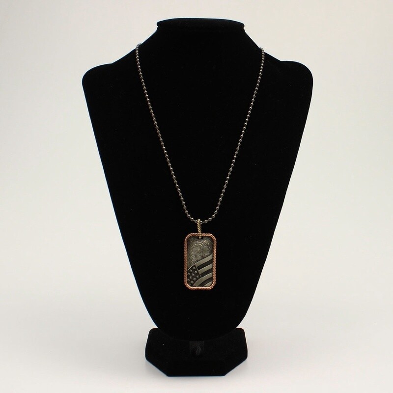 SILVER STRIKE MENS NECKLACE 24IN USA FLAG