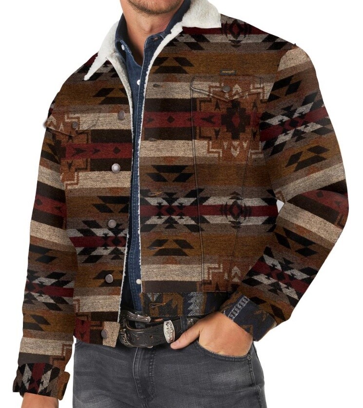 112318499 - Wrangler® Jacquard Sherpa Lined Jacket - Pecan Pie