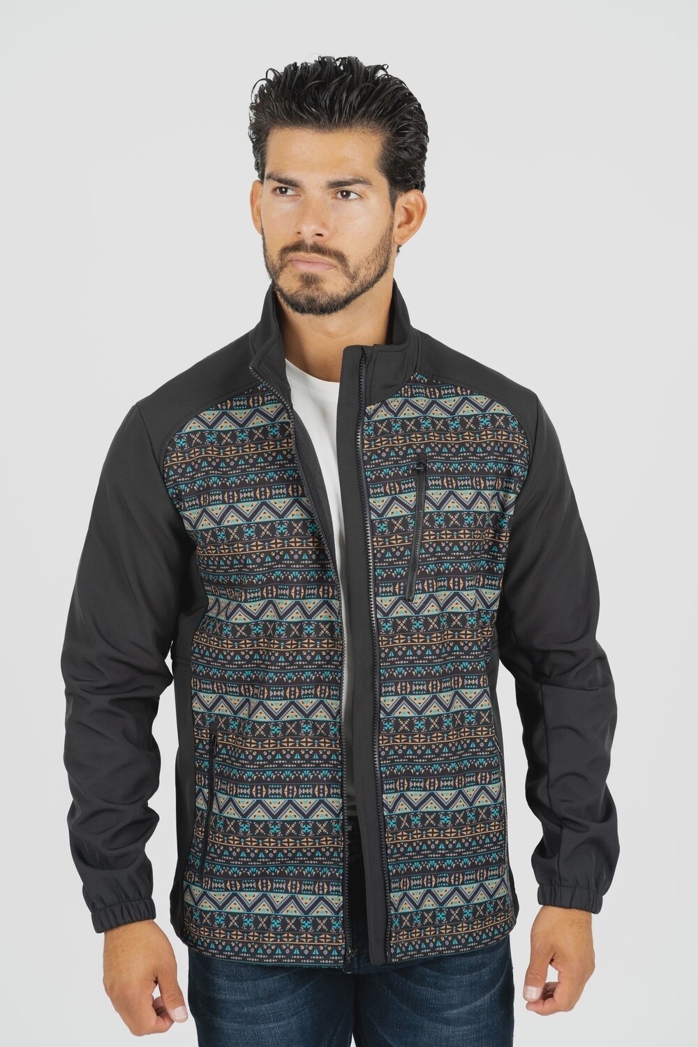 MENS BLACK PADDED AZTEC PRINT JACKET FJT9044