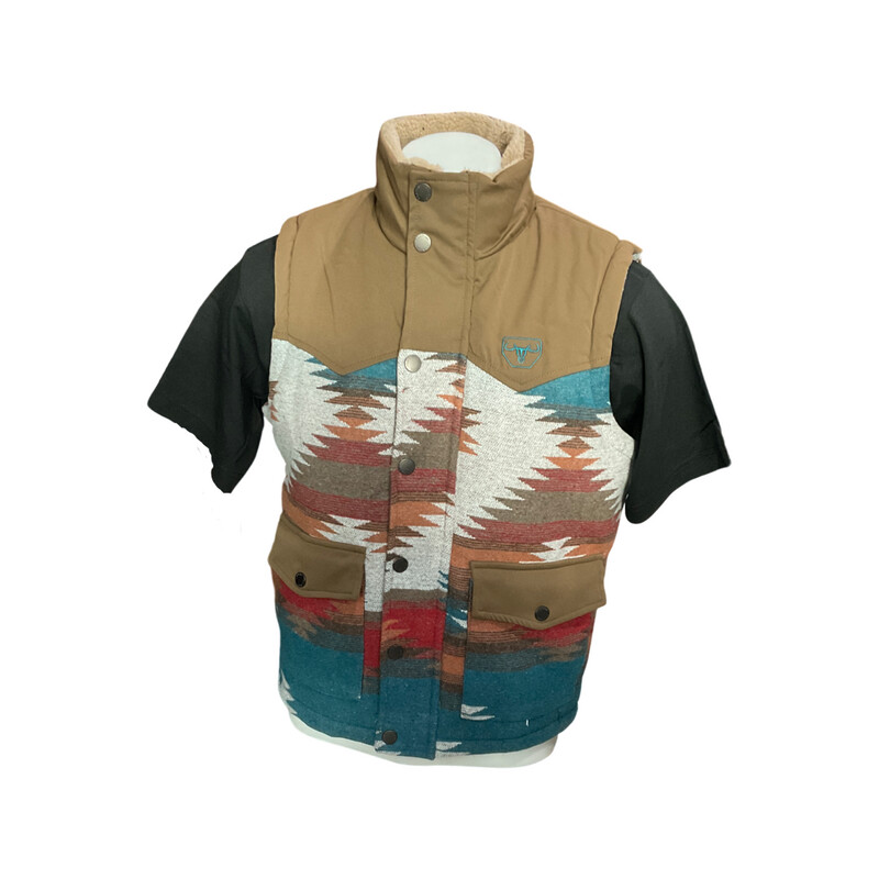 MENS PLATINI TRIBAL AZTEC PRINT VEST WITH FUR LINING VST9017