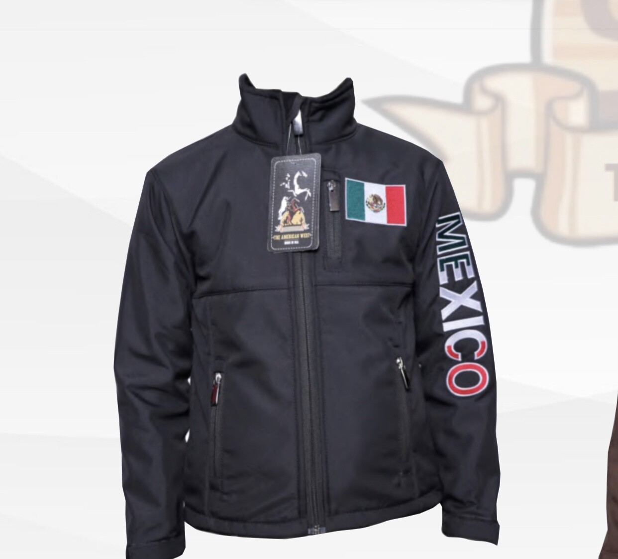 KIDS AMERICAN WEST SOFT SHELL BONDED FLEECE JACKET MEXICO STYLE, Colour: BLACK, Size: S
