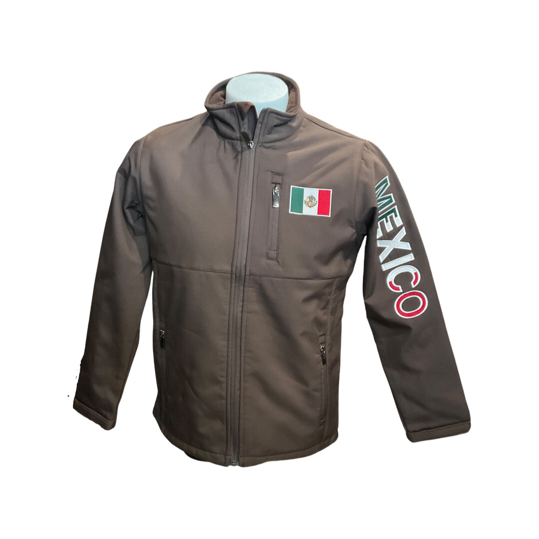 MENS AMERICAN WEST SOFT SHELL BONDED FLEECE JACKET MEXICO STYLE BROWN, Colour: BROWN, Size: S