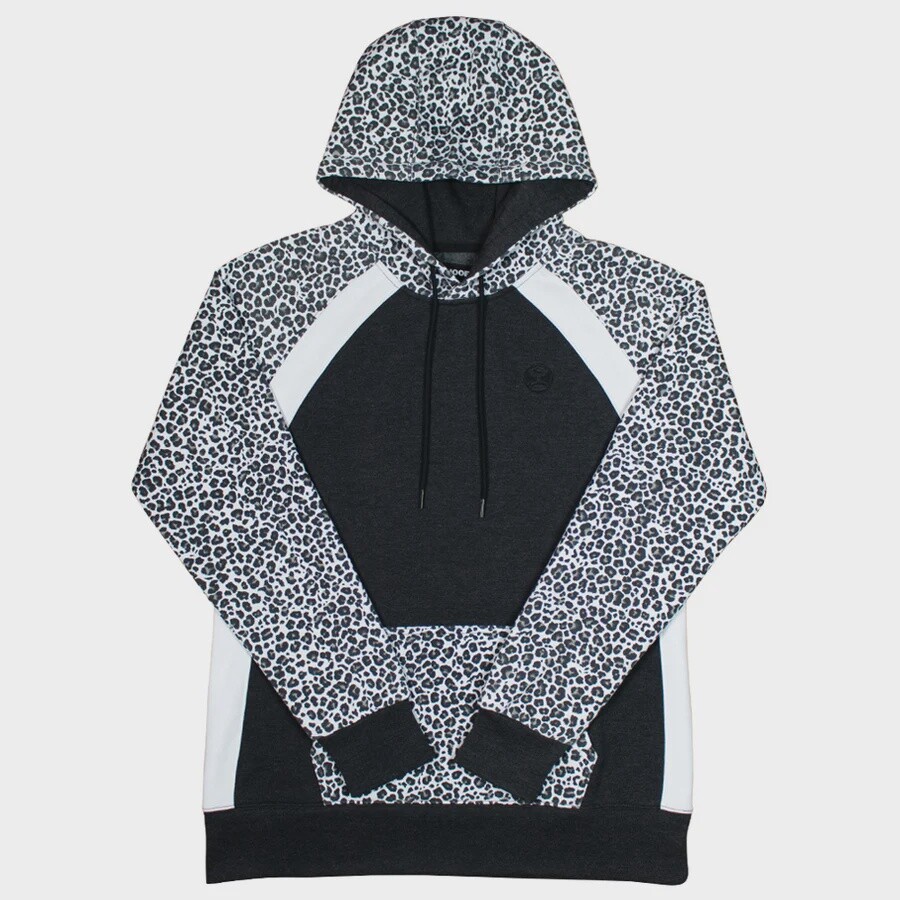 HH1197BKWH WOMENS HOOEY "SAVANNAH" BLACK W/ WHITE CHEETAH PRINT HOODY, Size: S