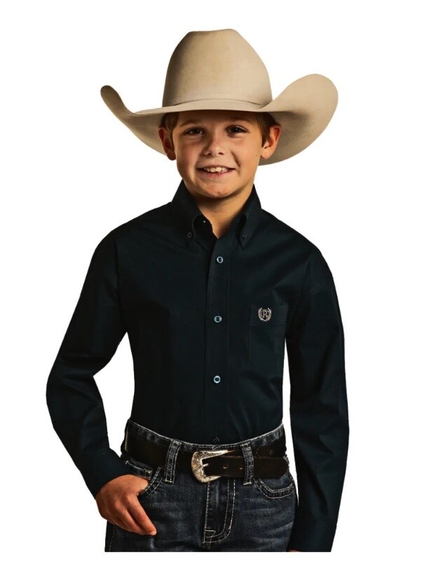 PSBSODR07S-B Panhandle Select Boy's Long Sleeve Western Shirt- Black, Colour: BLACK, Size: XS