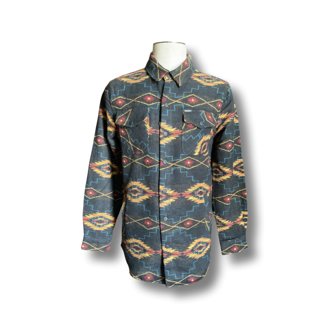 RRMO92R08L MENS ROCK AND ROLL AZTEC SHIRT JACKET, Colour: BLACK, Size: XS
