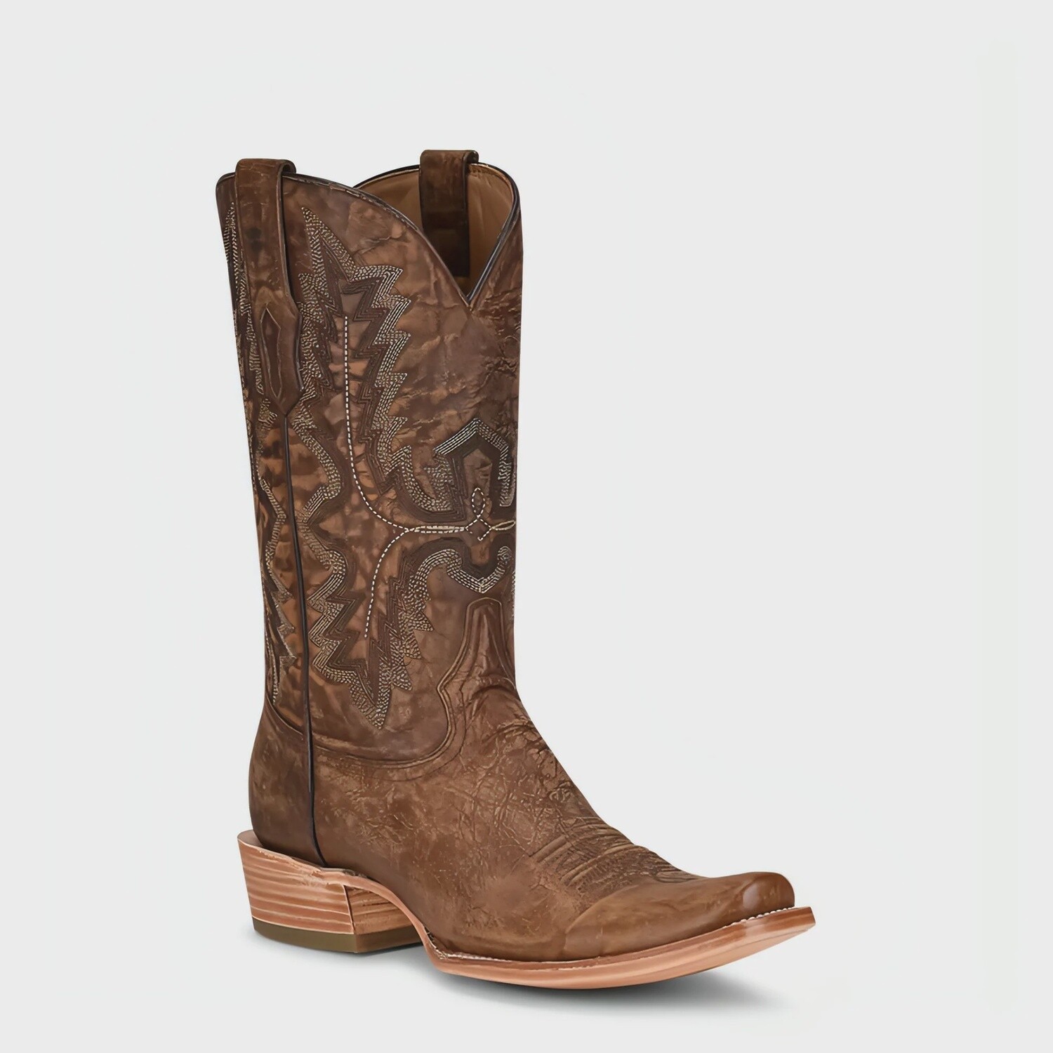MEN’S CORRAL BROWN EMBROIDERY NARROW SQUARE TOE A4229, Colour: BROWN, Size: 7