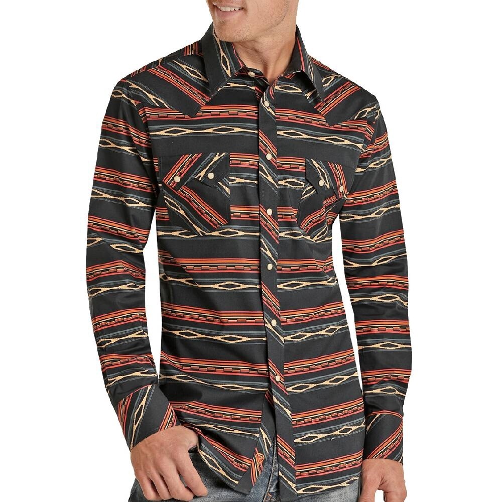 RRMSOSR08U ROCK AND ROLL DENIM MENS PEACH AZTEC LONG SLEEVE WESTERN SHIRT RRMSOSR08U ROCK AND ROLL DENIM MENS PEACH AZTEC LONG SLEEVE WESTERN SHIRT, Colour: PEACH, Size: S