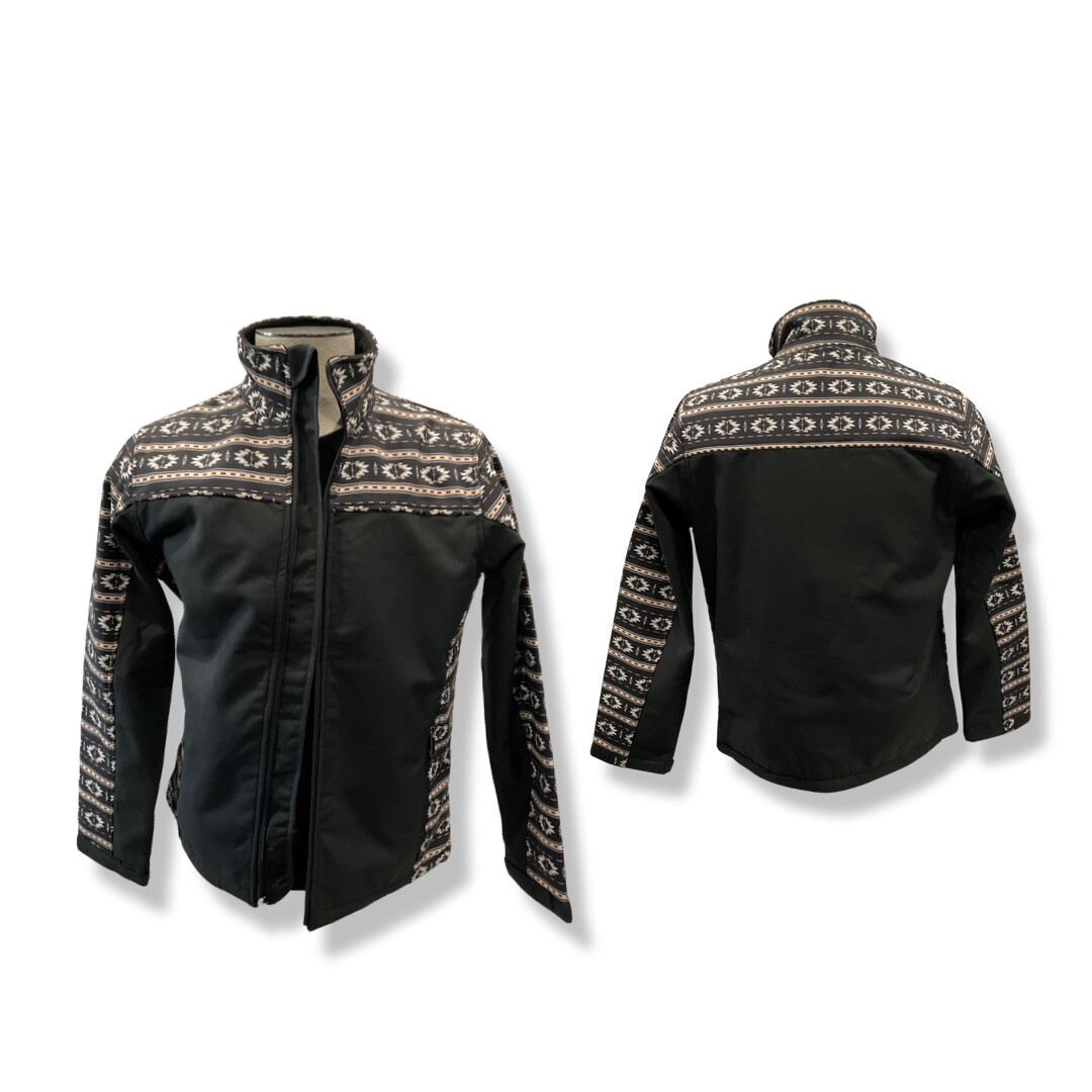 MENS AMERICAN WEST SOFT SHELL RETRO JACKET BLACK AZTEC, Colour: BLACK, Size: S