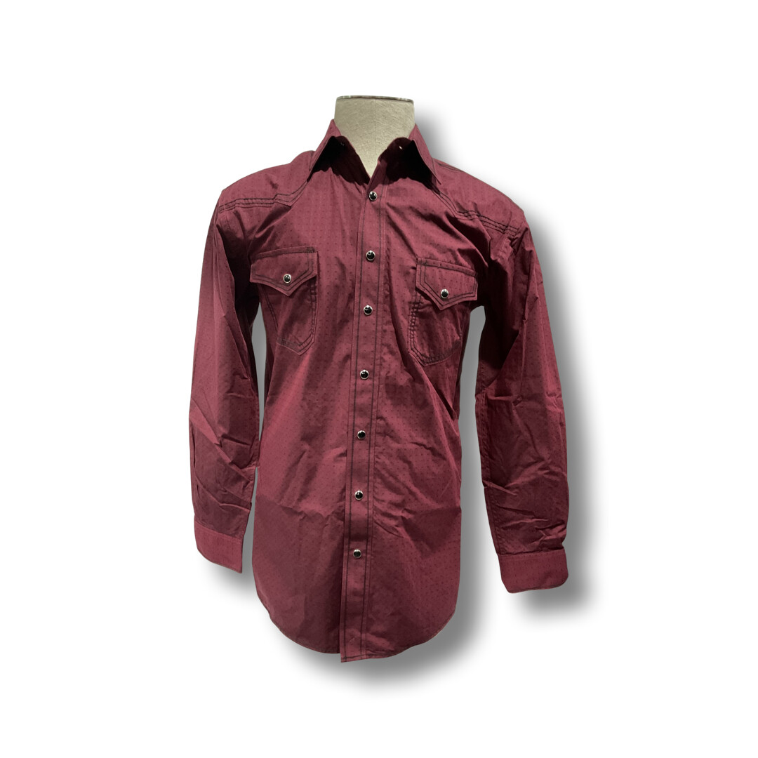 MEN’S PANHANDLE DOBBY LS FANCY SNAP RSMSOFR0EJ, Size: XS, Colour: BURANDY