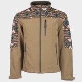 MENS HOOEY Softshell Jacket Tan Full Zip with Brown / Tan Aztec Sleeves HJ092TNAZ, Size: S