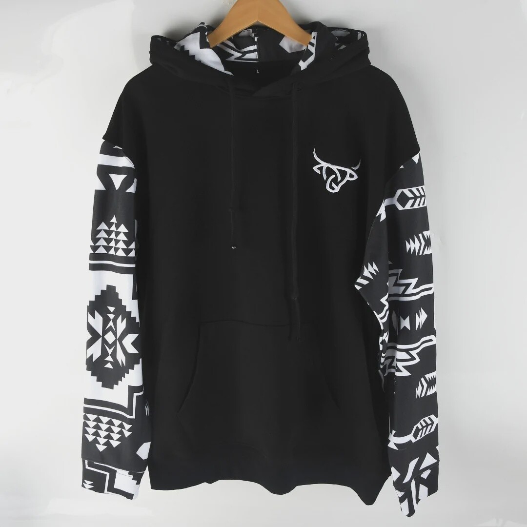 MENS LOST CALF BLACK AZTEC HOODIE, Size: S