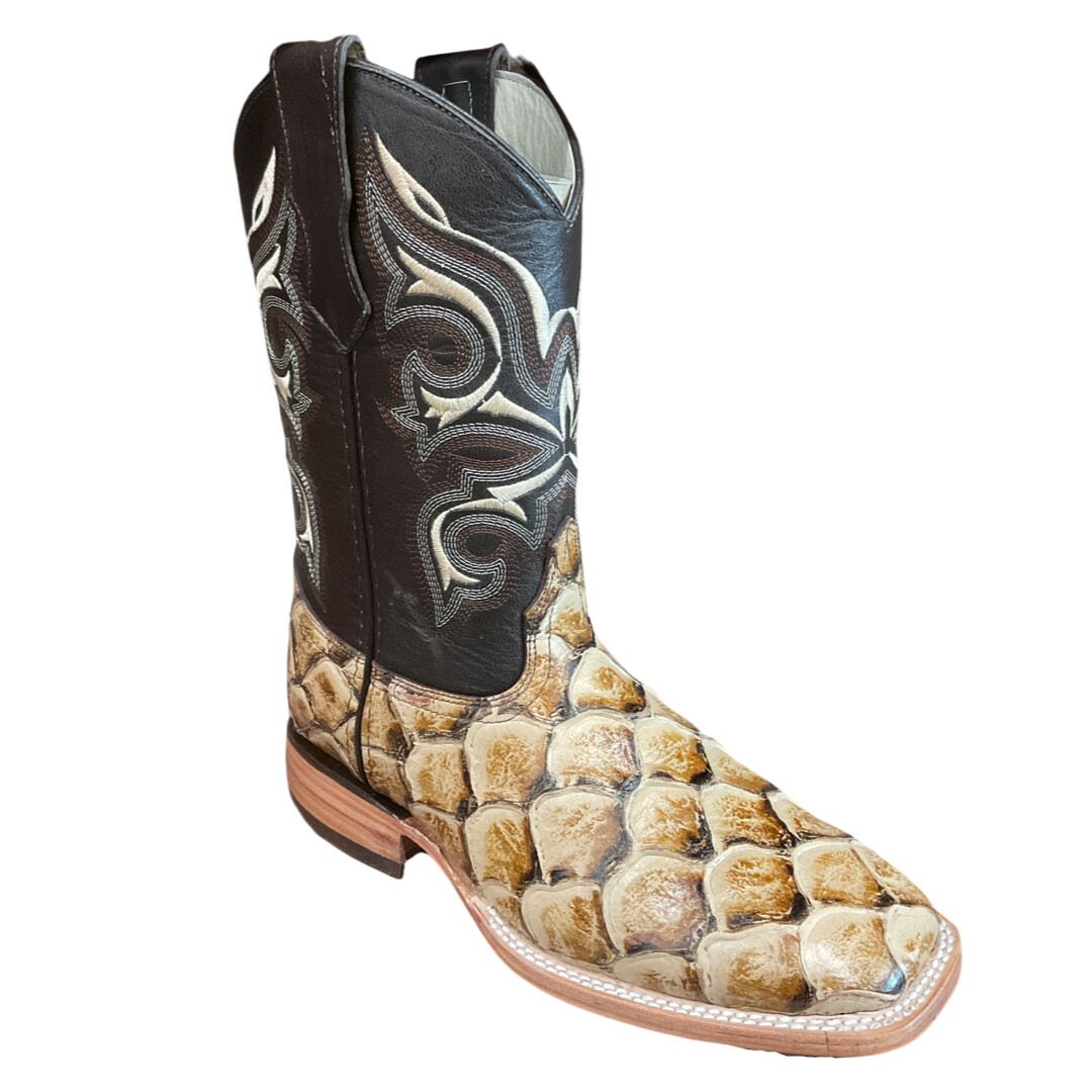 MEN’S POTRILLO 911 FISH IMITATION WIDE SQUARE TOE BOOTS, Size: 6, Colour: ORYX