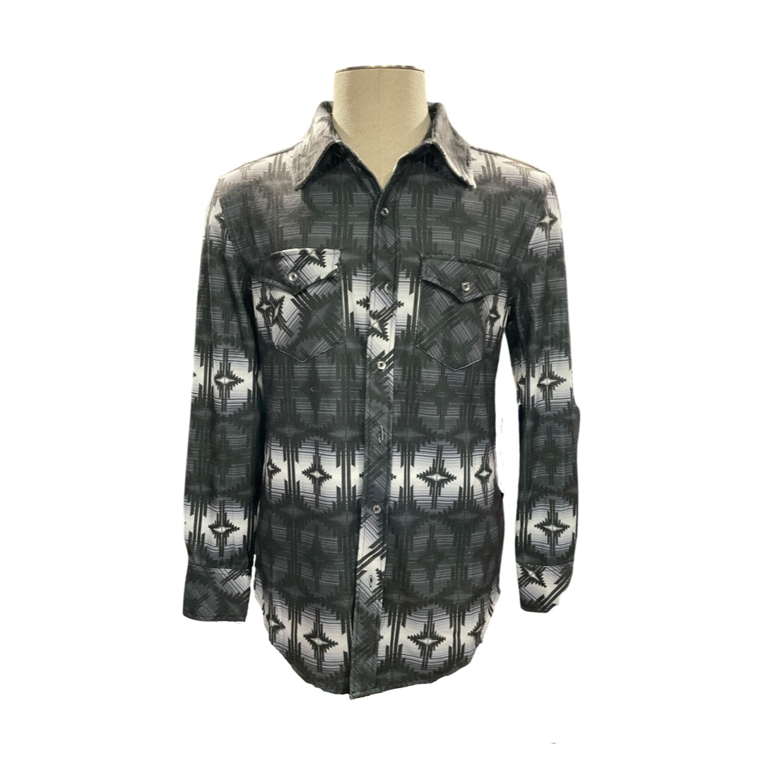 MENS ROCK & ROLL DENIM LONG SLEEVE AZTEC KNIT BUTTON UP SHIRT