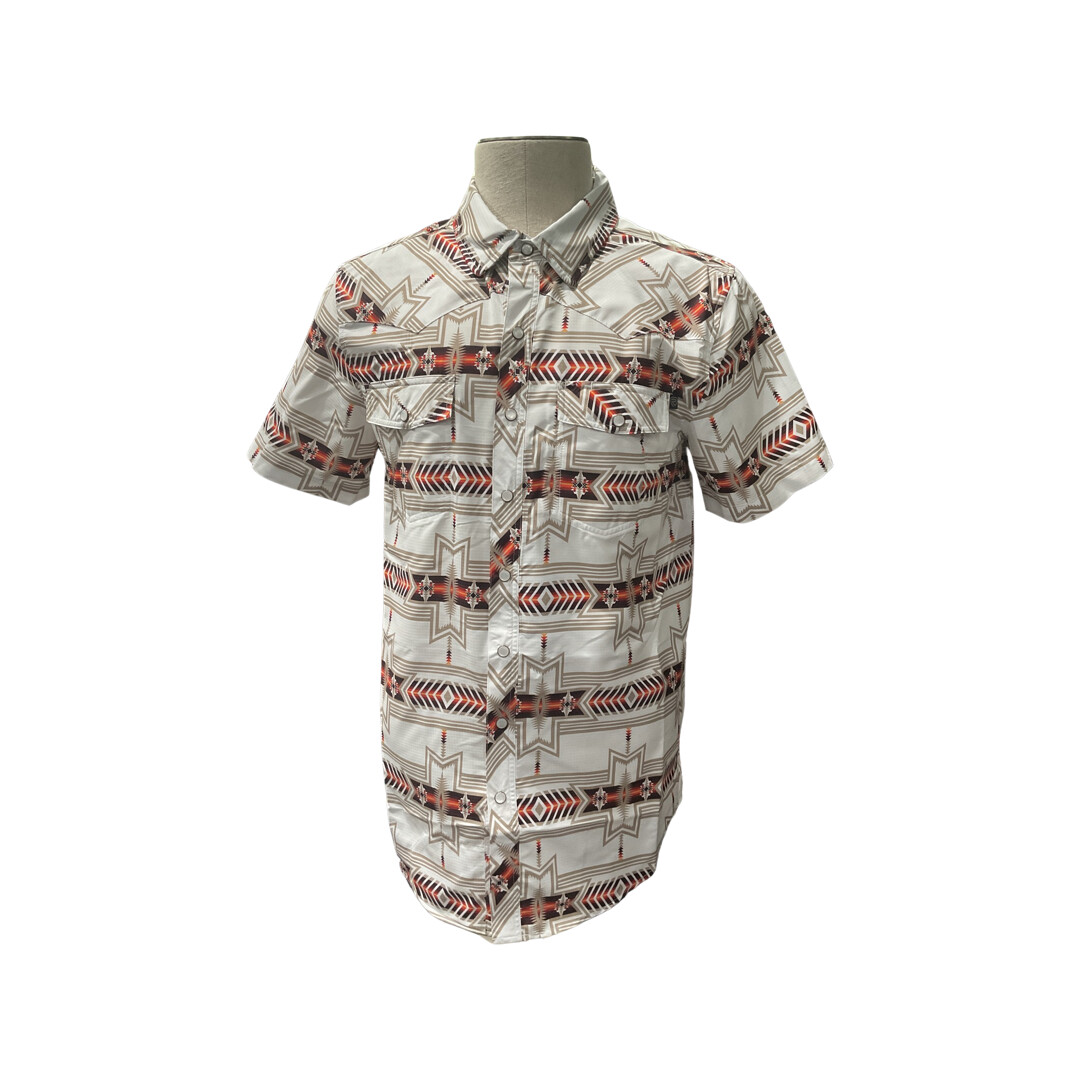 MENS ROCK N ROLL DENIM SHORT SLEEVE AZTEC RIPSTOP SNAP RRMS1SR0QQ MENS ROCK N ROLL DENIM SHORT SLEEVE AZTEC RIPSTOP SNAP RRMS1SR0QQ, Colour: WHITE, Size: S