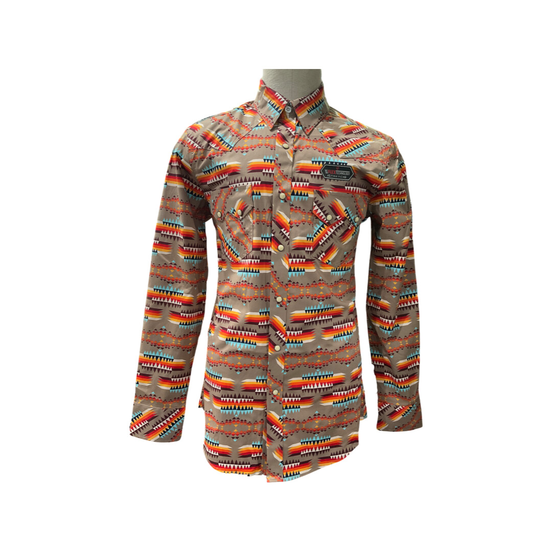 MENS ROCK N ROLL DENIM LONG SLEEVE AZTEC WOVEN SNAP RRMSOSR0QE MENS ROCK N ROLL DENIM LONG SLEEVE AZTEC WOVEN SNAP RRMSOSR0QE, Colour: TAN, Size: S