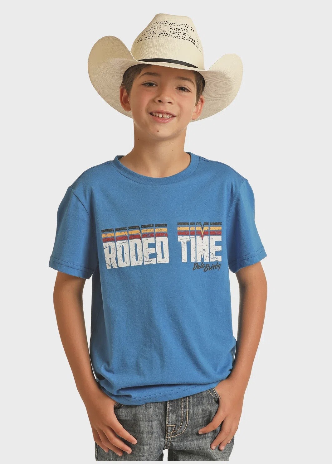 BOYS  ROCK AND ROLL DENIM DALE GRAPHIC TEE RRBT21R12S, Colour: BLUE, Size: XS