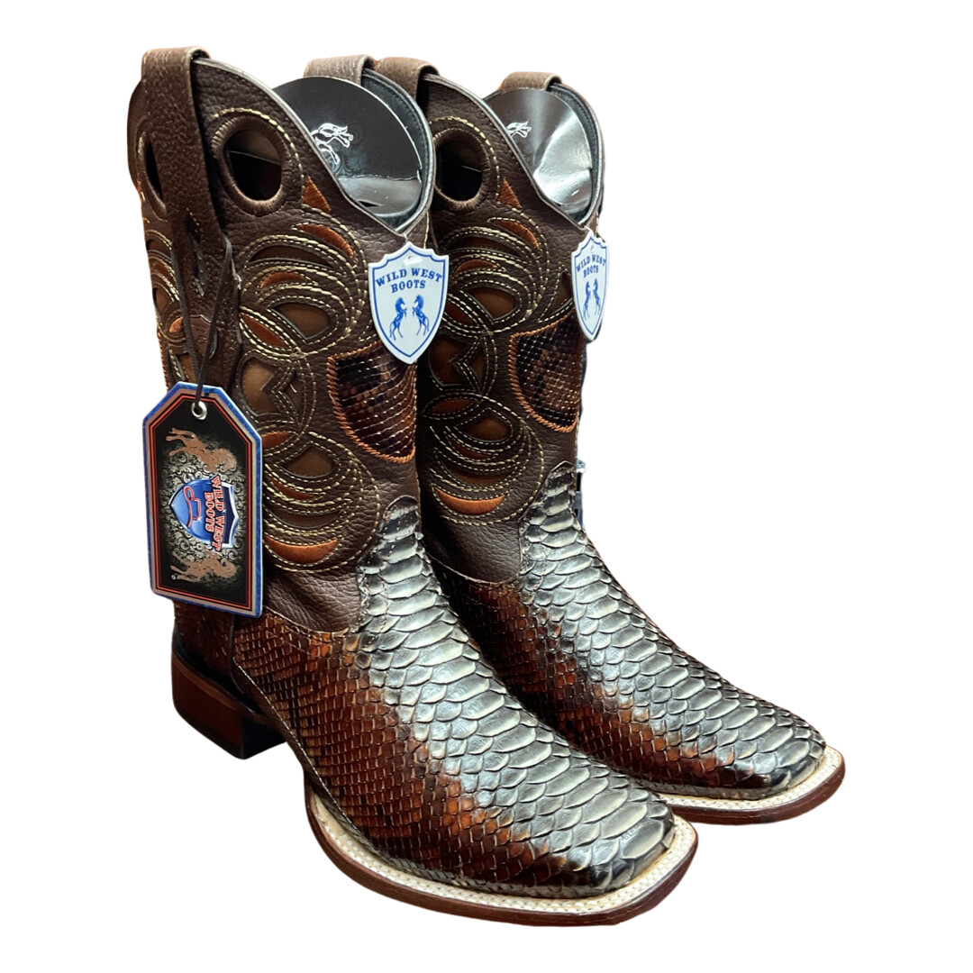 MEN’S WILD WEST BOOTS 28245788-EE WIDE SQUARE TOE PYTHON