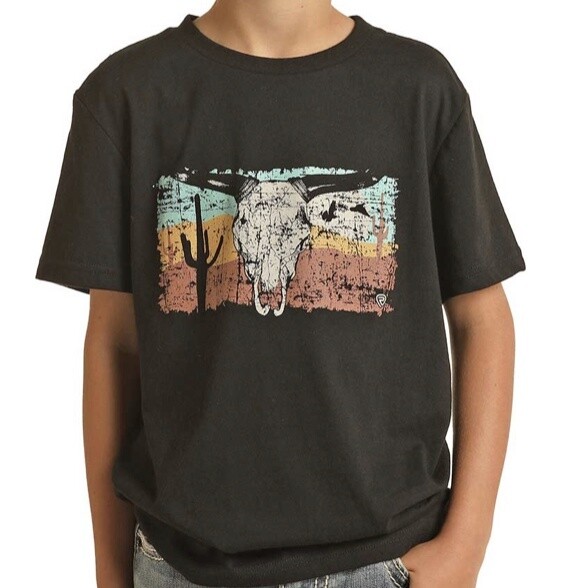 BOYS ROCK N ROLL GRAPHIC TEE RRBT21R12H ”, Colour: BLACK, Size: XS