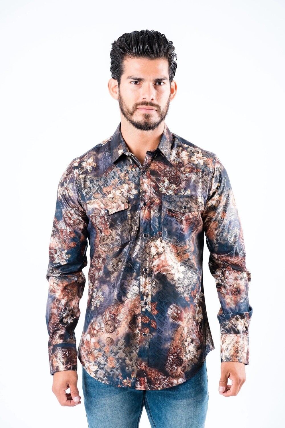 MENS MODERN FIT DIGITAL PRINT DRESS SHIRT WFL8623 MENS MODERN FIT DIGITAL PRINT DRESS SHIRT WFL8623, Colour: BLACK, Size: S