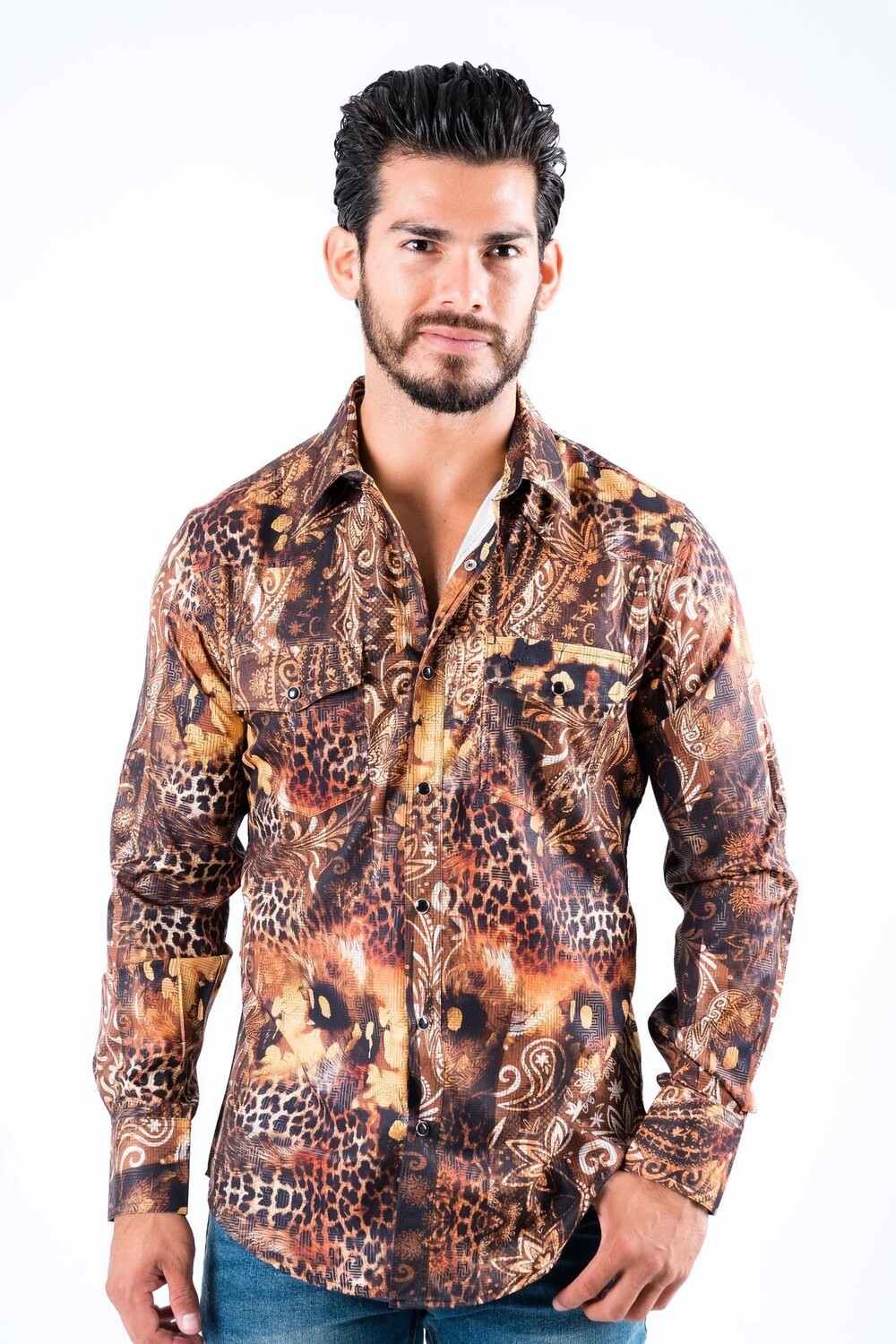 MENS MODERN FIT DIGITAL PRINT DRESS SHIRT WFL8720, Colour: BLACK, Size: S