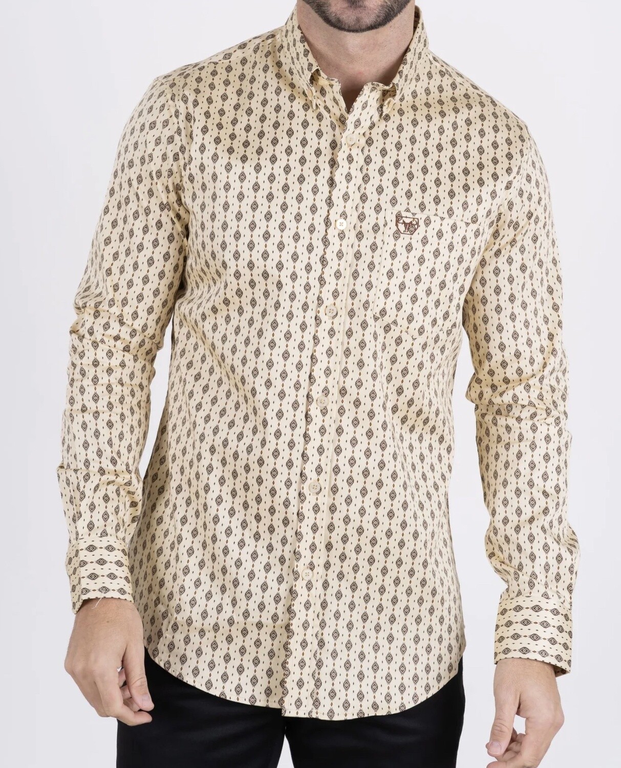 MENS SATIN COTTON/ SPANDEX CASUAL SHIRT CWL9086, Colour: BEIGE, Size: S