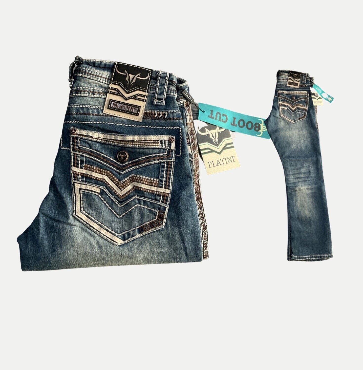 PLATINI MEN’S SLIM BOOT CUT JEANS PHD9212, Colour: STONE WASH, Size: 29x30