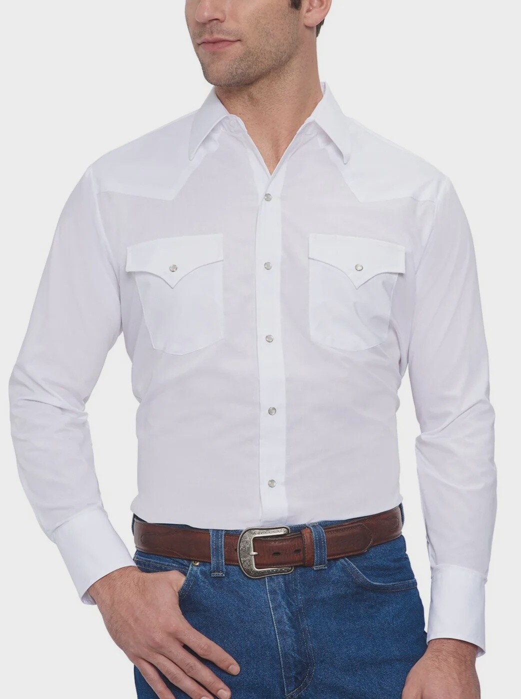 MENS LONG SLEEVE SOLID WESTERN SHIRT STYLE 15201905-01, Colour: WHITE, Size: S