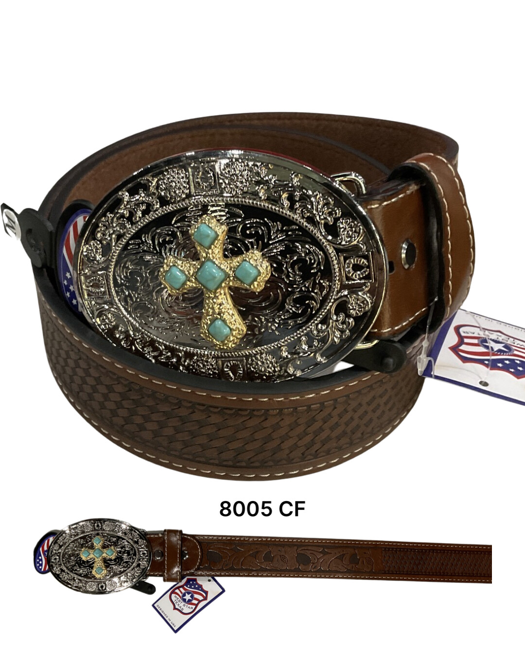 WEST STAR WOMEN’S BELT WITH BUCKLE CHISELLED STYLE 8005-CF, Size: M