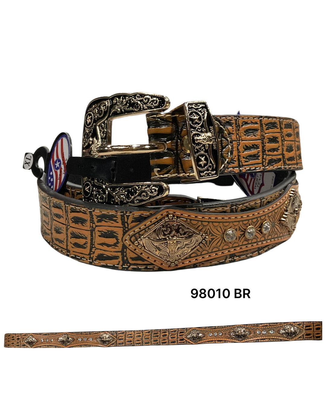 WEST STAR BELT WITH ANIMAL PRINT WITH IRONWORK STYLE 98010 BR, Size: M