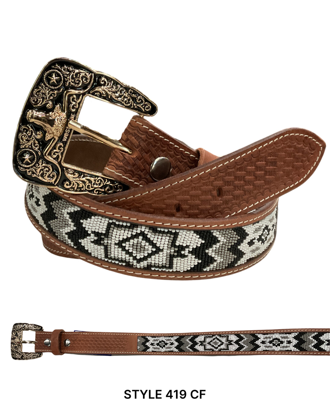 WEST STAR AZTEC BEADED BELT STYLE: 419-CF, Size: M, Colour: White/black