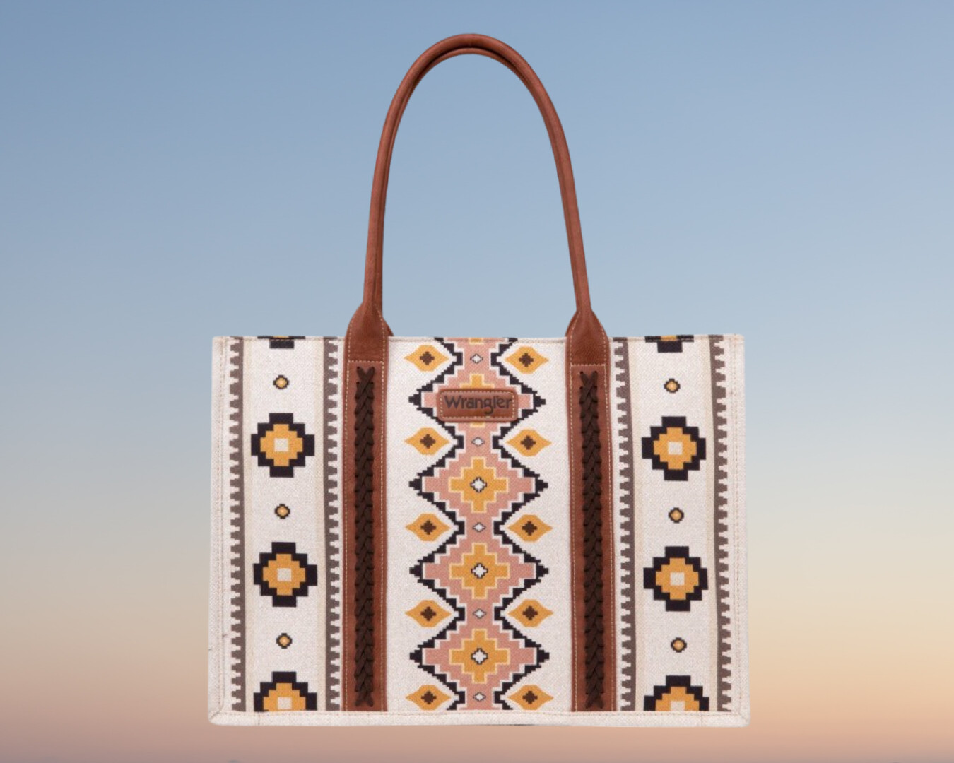 Wrangler Southwestern Pattern Dual Sided Print Canvas Wide Tote Bag WG2202-8119CF, Colour: COFFEE