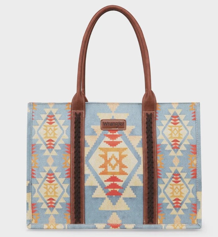 Wrangler Southwestern Pattern Dual Sided Print Canvas Wide Tote WG2202-8119BR, Colour: BROWN