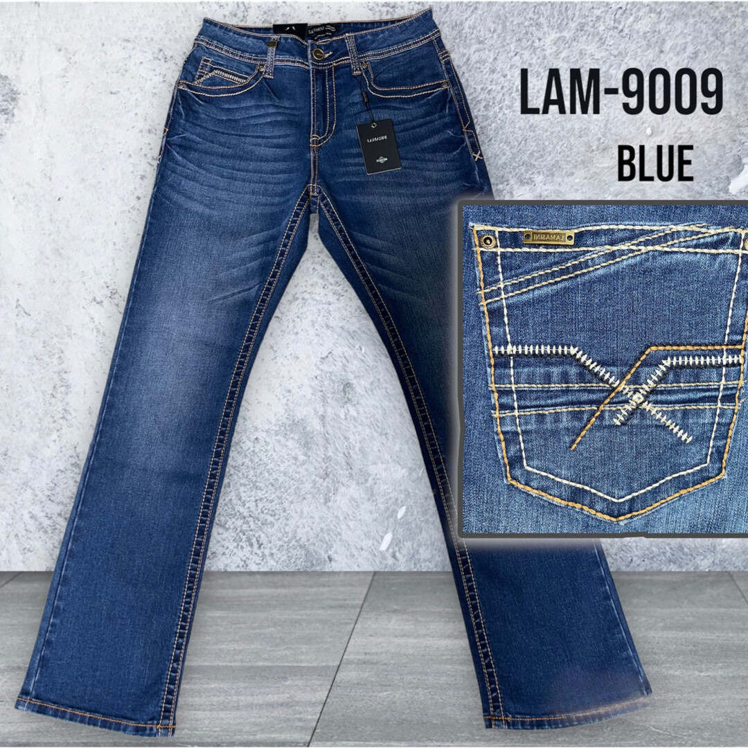 MENS LAMASINI BOOT CUT JEANS LAM9009, Colour: MD BLUE, Size: 28/30