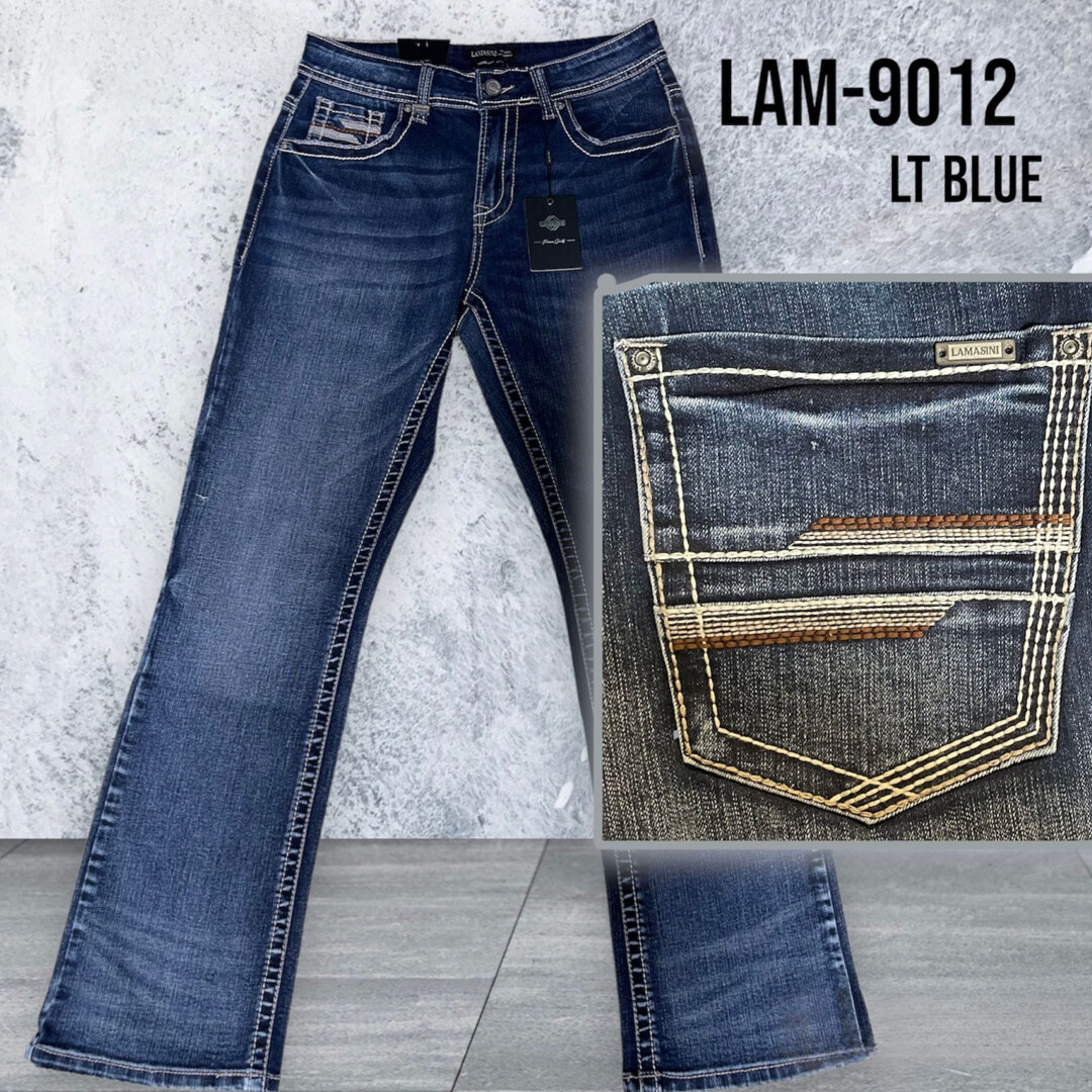 MENS LAMASINI MODERN BOOT CUT JEANS LAM9012, Colour: LT BLUE, Size: 28/30